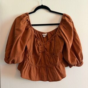 Women’s A New Day Size Medium Puff Sleeve Sweetheart Neckline Brown Rust Orange